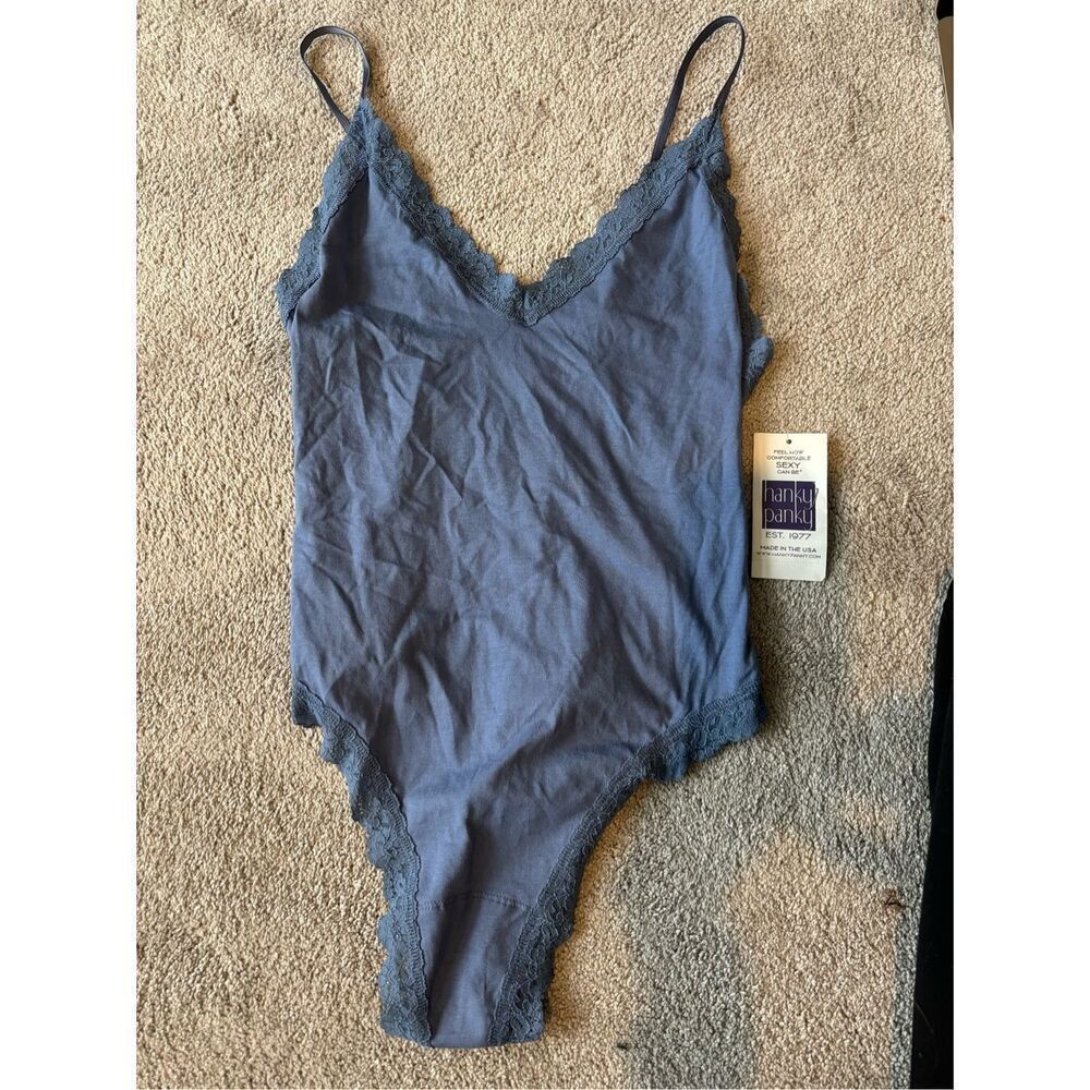 NWT Hanky Panky Women's Cotton Bodysuit Washed Indigo Med, $80 G32 - Picture 2 of 6